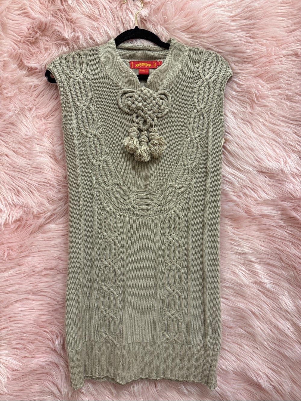 Shanghai Tang Sleeveless Knit Tunic Sweater in Beige